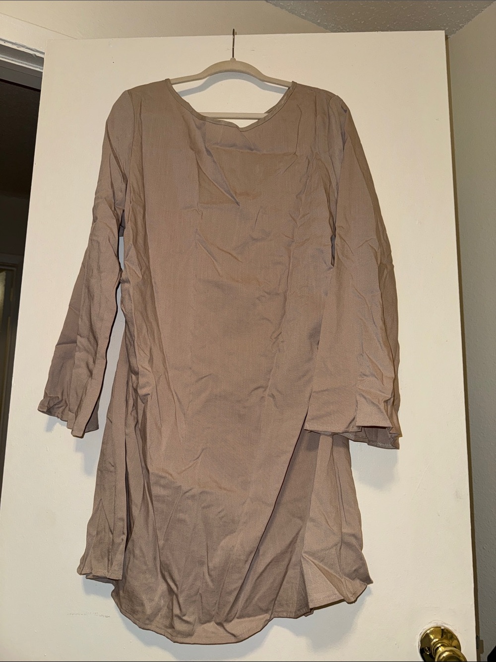 SHEIN Taupe Long Sleeve Tunic Dress